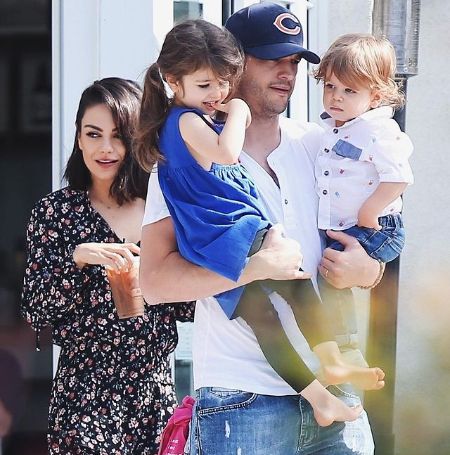Mila Kunis with her husband Ashton Kutcher and their two children: Wyatt and Dimitri.    